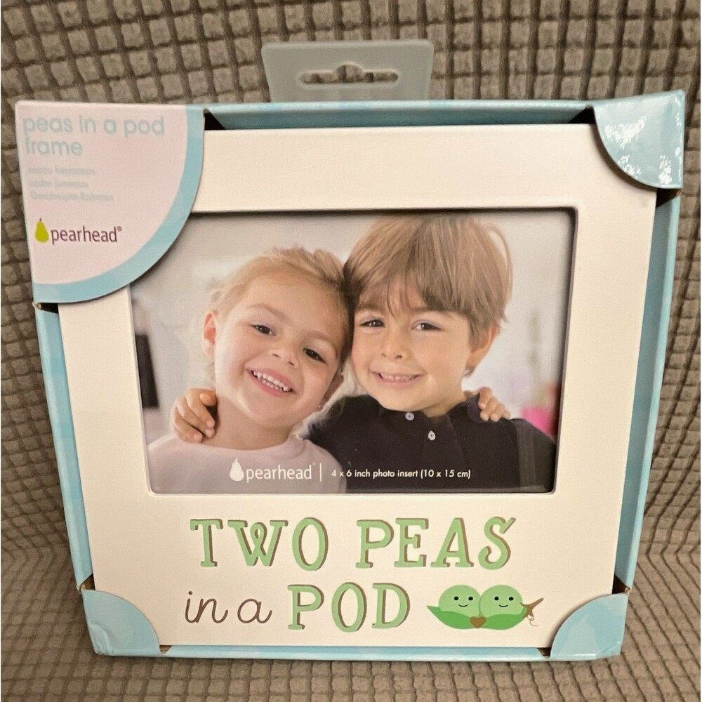 Two Peas Peas in a Pod 4x6 Wood Photo Frame Pearhead Twins New in Box Easel Wall
